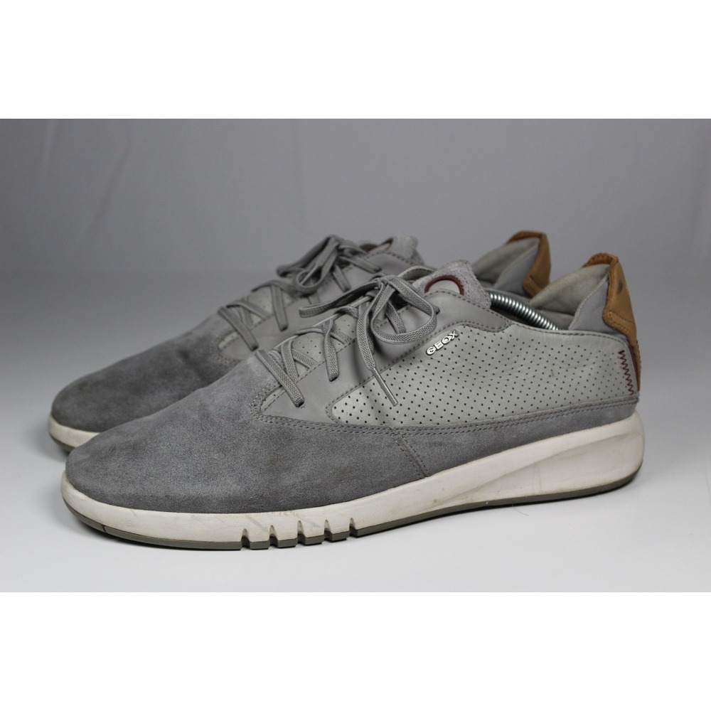 Geox Aerantis Mens US 11 Running Shoes Gray Suede Perforated Leather Sneakers